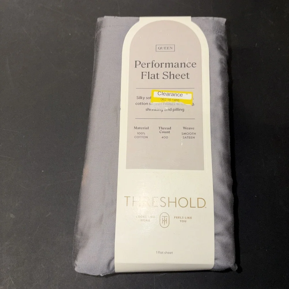 Threshold Queen Size 400 Thread Count Performance Flat Sheet Radiant Gray 28323